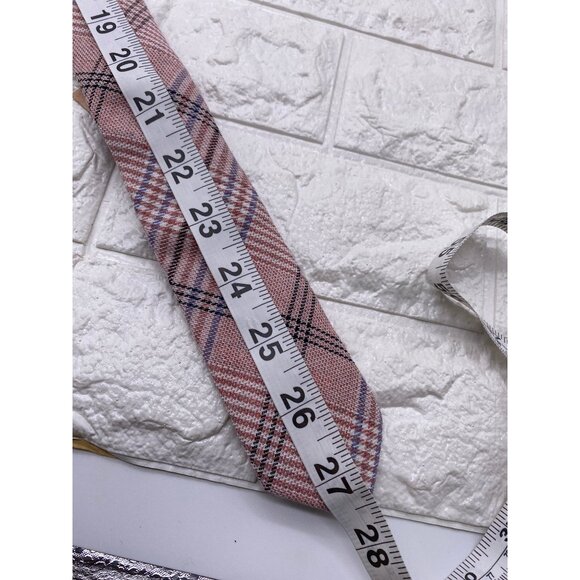 Skinny Tie Madness Mens Plaid Skinny Tie Pink Patch 100% Cotton SKM3225 - Picture 2 of 8